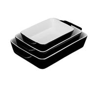 Relaxdays Lot de 3 Plats à Four en céramique; Plat à Lasagne; Plat à Tiramisu; Plat Micro-Onde; Cuisson au Four; Noir