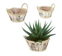 Relaxdays Pot de Fleurs, lot 3, Bois, bacs avec poignées, 3 Tailles, Cache-Pots pour intérieur & extérieur, Blanc-Nature