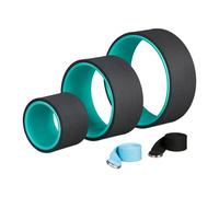 Relaxdays Roue de Yoga en Lot de 3, D : 33, 26,5 et 17 cm, avec 2 Sangles, pour étirements, Plastique, Turquoise/Noir