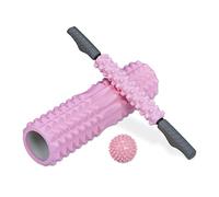 Relaxdays Lot de 3 Rouleaux Massage des fascias, Cylindre, Stick et Picot, résistance Moyenne, Dos, Nuque, Jambes, Rose