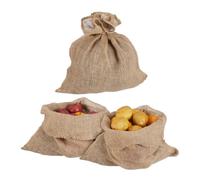 Relaxdays Sacs en Jute, Lot de 3, HxL : 55 x 50 cm, sachets universels, patates, Noix, Protection à Plantes, Nature