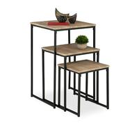 Relaxdays Lot de 3 Tables d’appoint, empilables, 3 Tailles, carrées, métal, pour Le Salon, déco, Gris - Noir