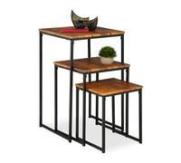 Relaxdays Lot de 3 Tables d’appoint, empilables, 3 Tailles, carrées, métal, pour Le Salon, déco, Marron - Noir