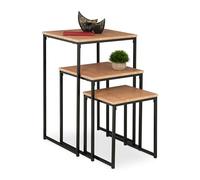 Relaxdays Lot de 3 Tables d’appoint, empilables, 3 Tailles, carrées, métal, pour Le Salon, déco, Nature - Noir