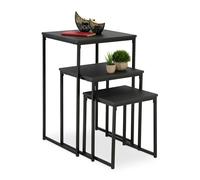 Relaxdays Lot de 3 Tables d’appoint, empilables, 3 Tailles, carrées, métal, pour Le Salon, déco, Noir