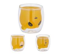 Relaxdays Verre Double paroi, Lot de 3, Motif Ours Polaire, Ours Brun & Panda, en Verre Borosilicate, 300ml, Transparent