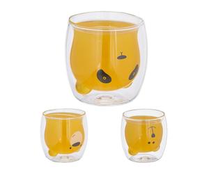 Relaxdays Lot de 3 tasses double paroi motif ours