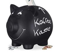 Relaxdays Lot de 3 Tirelire Cochon Ardoise Inscription Personnalisable Céramique Mariage Anniversaire Baptême HLP 14x17x13cm, Noir