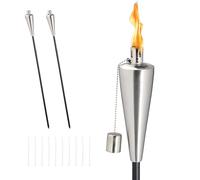 Relaxdays Lot de 3 torches de jardin en acier inoxydable - Pour l'extérieur - Hauteur variable - Mèches de rechange - Extincteur - Argenté/noir