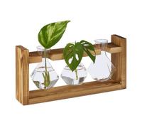 Relaxdays Lot de 3 vases décoratifs, géométrique, Tubes à essai, pour Fleurs & Plantes, 13x28x6,5 cm, Transparent/Nature