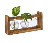 Relaxdays Lot de 3 vases décoratifs, Design Rond, Tubes à essai, pour Fleurs & Plantes, 13x28x6,5 cm, Transparent/Nature