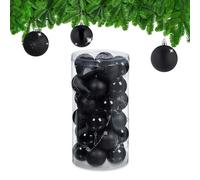 Relaxdays Boule de Noël, lot Pratique de 30, en Plastique Robuste, pour décorer Le Sapin, D : 6 cm, Noire