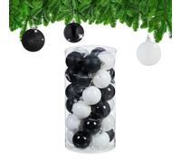 Relaxdays 50 Boules de Noël, en Plastique Robuste, pour décorer Le Sapin, diamètre de Chaque : 6 cm, Noires et Blanches