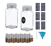 Relaxdays Lot de 36 Pots à épices, avec Entonnoir, Verres à Condiments, avec étiquettes, 120 ML, Verre, Transparent