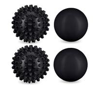 Relaxdays Lot de 4 balles de Massage, Surfaces hérisson & Lisses, diamètres 6,5x6 cm, Auto-Massage, Noir