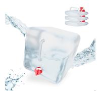 Relaxdays Lot de 4 bidons pliables 20 L, robinet, bouchon vissé, poignée, bidon eau camping, sans BPA, transparent/rouge