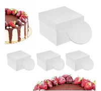 Relaxdays Lot de 4 boîtes à gâteaux avec disques 30 x 30 x 30 cm hautes mariage anniversaire carton blanc