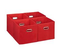 Relaxdays Lot de 4 boîtes de Rangement, caisses Pliables, HxLxP : 30x30x30 cm, poignées, panières pour étagère, Rouge