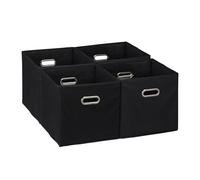 Relaxdays Lot de 4 boîtes de Rangement, caisses Pliables, HxLxP : 30x30x30 cm, poignées, panières pour étagère, Noir