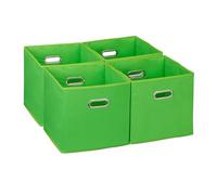 Relaxdays Lot de 4 boîtes de Rangement, caisses Pliables, HxLxP : 30x30x30 cm, poignées, panières pour étagère, Vert