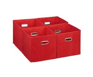 Relaxdays Lot de 4 boîtes de Rangement, caisses Pliables, HxLxP : 30x30x30 cm, poignées, panières pour étagère, Rouge