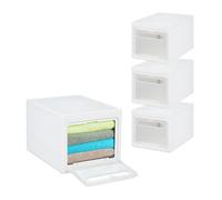 Relaxdays Lot de 4 boîtes de Rangement, empilables, 31 L, Couvercle & Porte Semi-Transparente, en Plastique, Blanc