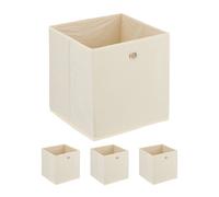 Relaxdays Boîtes de Rangement, Lot de 4, Pliables, H x L x P : 30 x 30 x 30 cm, œillet, caisses Pliables, Beige