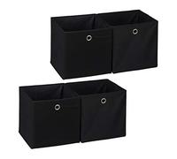 Relaxdays Lot de 4 boîtes de rangement en tissu carré pour étagère - 30 x 30 x 30 cm - Noir