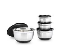 Relaxdays Lot de 4 Bols BOWLY avec Couvercle pour chacun, empilables, H x L x P env. 14,5 x 25,5 x 25,5 cm, argenté/Noir