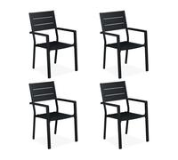 Relaxdays Lot de 4 chaises de Jardin, HxLxP: 90 x 53,5 x 59 cm, accoudoirs, métal, mobilier d’extérieur Moderne, Noir