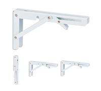 Relaxdays Lot de 4 équerres murales, Fixations Pliables, pour Le Mur, Blanc | supports, métal, HxLxP : 11x3x20 cm