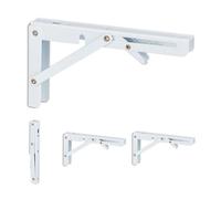 Relaxdays Équerres murales Fixations pliables Lot de 4 métal 11x3x20 cm Blanc