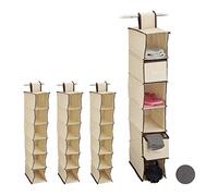 Relaxdays Lot de 4 étagère à Suspendre en Tissu, 6 Compartiments, 2 tiroirs, pour Dressing, HLP: env. 82 x 14,5 x 30 cm, Beige