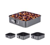 Relaxdays Moules à charnière, Lot de 4, carrés, 15, 18, 22, 26 cm, Acier Inoxydable, antiadhésif, Anthracite