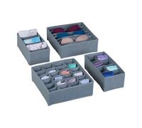 Relaxdays Organiseurs de tiroirs, Lot de 4 boîtes de Rangement pour sous-vêtements, Armoire & tiroirs, Gris