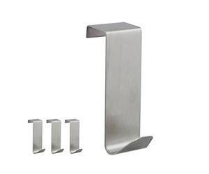 Relaxdays lot de 4 patères de porte en acier inoxydable, à accrocher, anti-rouille, forme en S, 2 cm d'épaisseur, argent