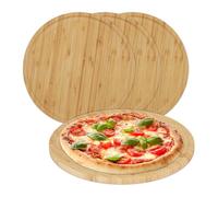 Relaxdays Planches à Pizza, Lot de 4, Bambou, diamètre de 32 cm, Plateaux de Service pour fromages, Ronds, Nature