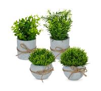 Relaxdays Plante Artificielle en Plastique, Lot de 4, détails réalistes, Pot en Pierre, romarin, buis, Herbe, Vert/Gris