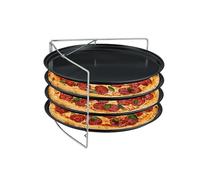 Relaxdays Lot de 4 plaques à pizza rondes en acier au carbone avec support - Anthracite/argenté