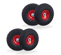 Relaxdays Lot de 4 roues de chariot, caoutchouc, 4.10/3.50-4"", jantes en acier, jusqu’à 150 kg, 260x85 mm, noir - rouge