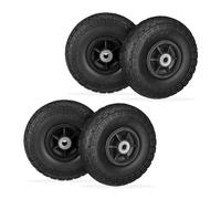 Relaxdays Lot de 4 Roues de Chariot, Caoutchouc, 4.10/3.50-4", Jantes en Plastique, Jusqu’à 150 kg, 260x85 mm, Noir