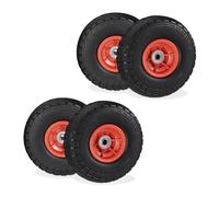Relaxdays Lot de 4 Roues de Chariot, Caoutchouc, 4.10/3.50-4", Jantes Plastique, Jusqu’à 150 kg, 260x85 mm, Noir - Rouge