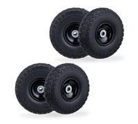 Relaxdays Lot de 4 Roues de Chariot, Caoutchouc, 4.10/3.50-4", Jantes en Acier, Jusqu’à 150 kg, 260x85 mm, Noir