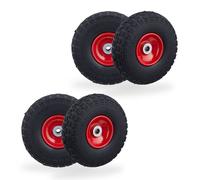 Relaxdays Lot de 4 Roues de Chariot, Caoutchouc, 4.10/3.50-4", Jantes en Acier, Jusqu’à 150 kg, 260x85 mm, Noir - Rouge