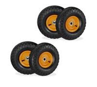 Relaxdays Lot de 4 Roues de Diable 4.10/3.50-4, pneus de Rechange, axe de 16 mm, 136 kg Max., 260x85 mm