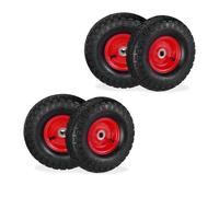 Relaxdays Lot de 4 Roues de Diable 4.10/3.50-4, pneus de Rechange, axe de 16 mm, 136 kg Max., 260x85 mm, Noir - Rouge