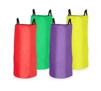Relaxdays Lot de 4 sacs pour la course en sac, polyester, anses, multicolore, enfants