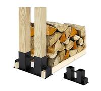 Relaxdays Lot de 4 supports pour empiler du bois de chauffage, étagère à monter soi-même pour planches, rangement de bois, acier revêtu, noir, en set