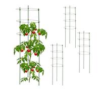 Relaxdays Tuteur à tomates, Lot de 4, 4 Anneaux, H x D : 91 x 28 cm, pour Plantes Utilitaires, métal & Plastique, Vert
