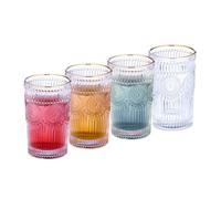 Relaxdays Lot de 4 Verres avec Motif, 400 ML, Vintage, Bord doré, jus Fruits, lavables Lave-Vaisselle, Transparents